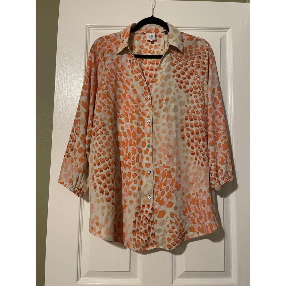 CAbi Button Up Shirt Womens M Multicolor Animal Print 3/4 Sleeve Lightweight Top